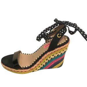 Betsey Johnson Pima Espadrille Polka Dot Rainbow wedge sandals size 8